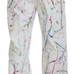 White Cotton Color Splash Print Denim Pants
