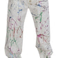 White Cotton Color Splash Print Denim Pants