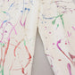 White Cotton Color Splash Print Denim Pants