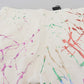 White Cotton Color Splash Print Denim Pants