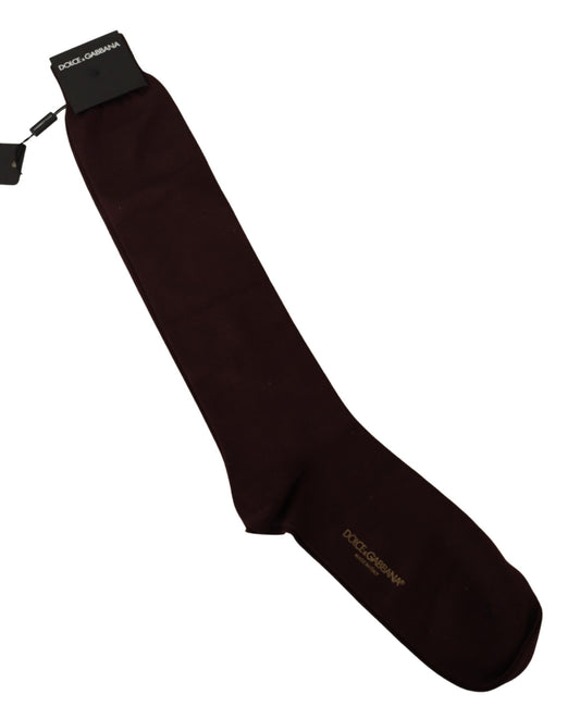 Elegant Maroon Silk Blend Mid Calf Socks