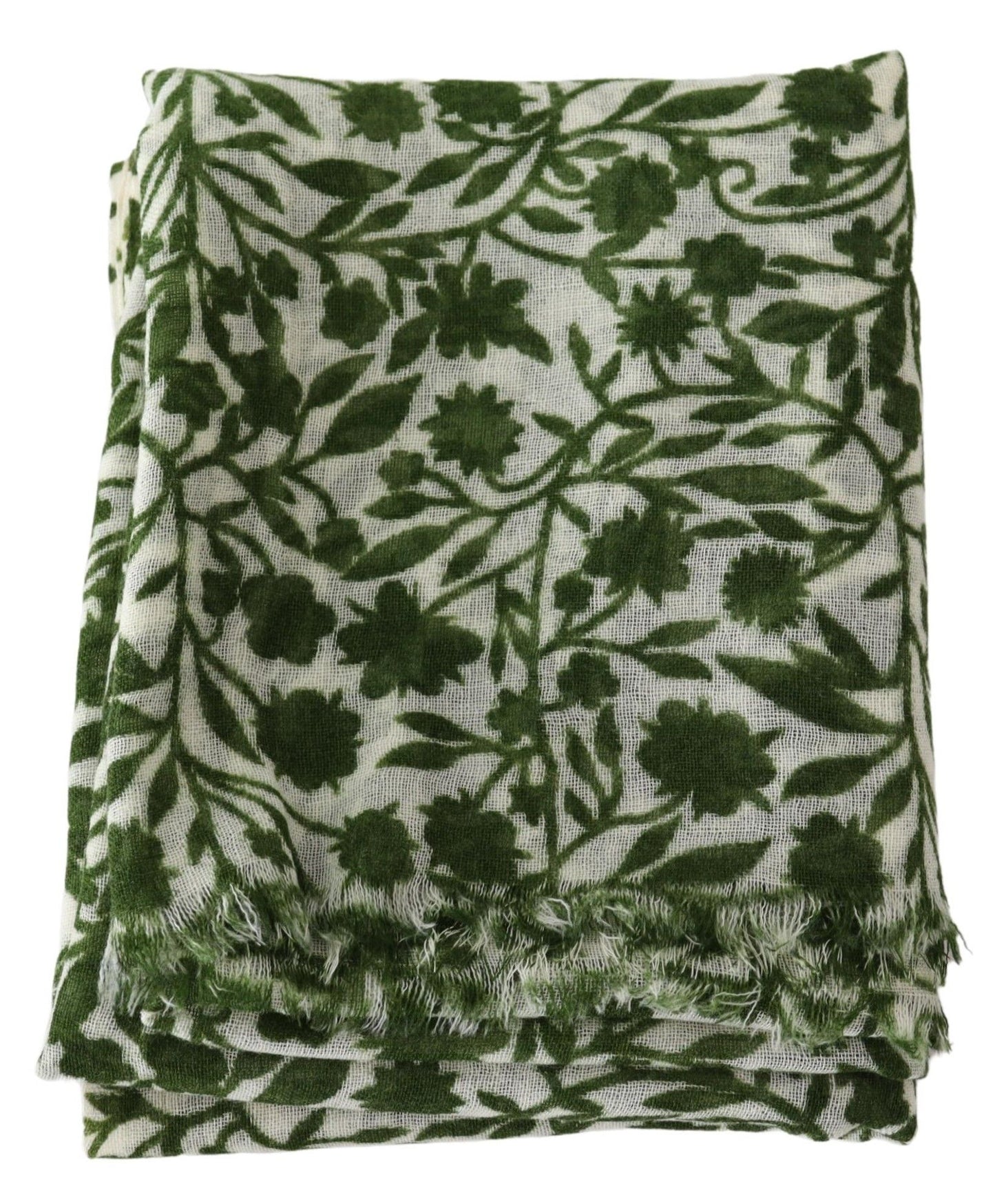 Elegant Green Wool Scarf with Floral Detail