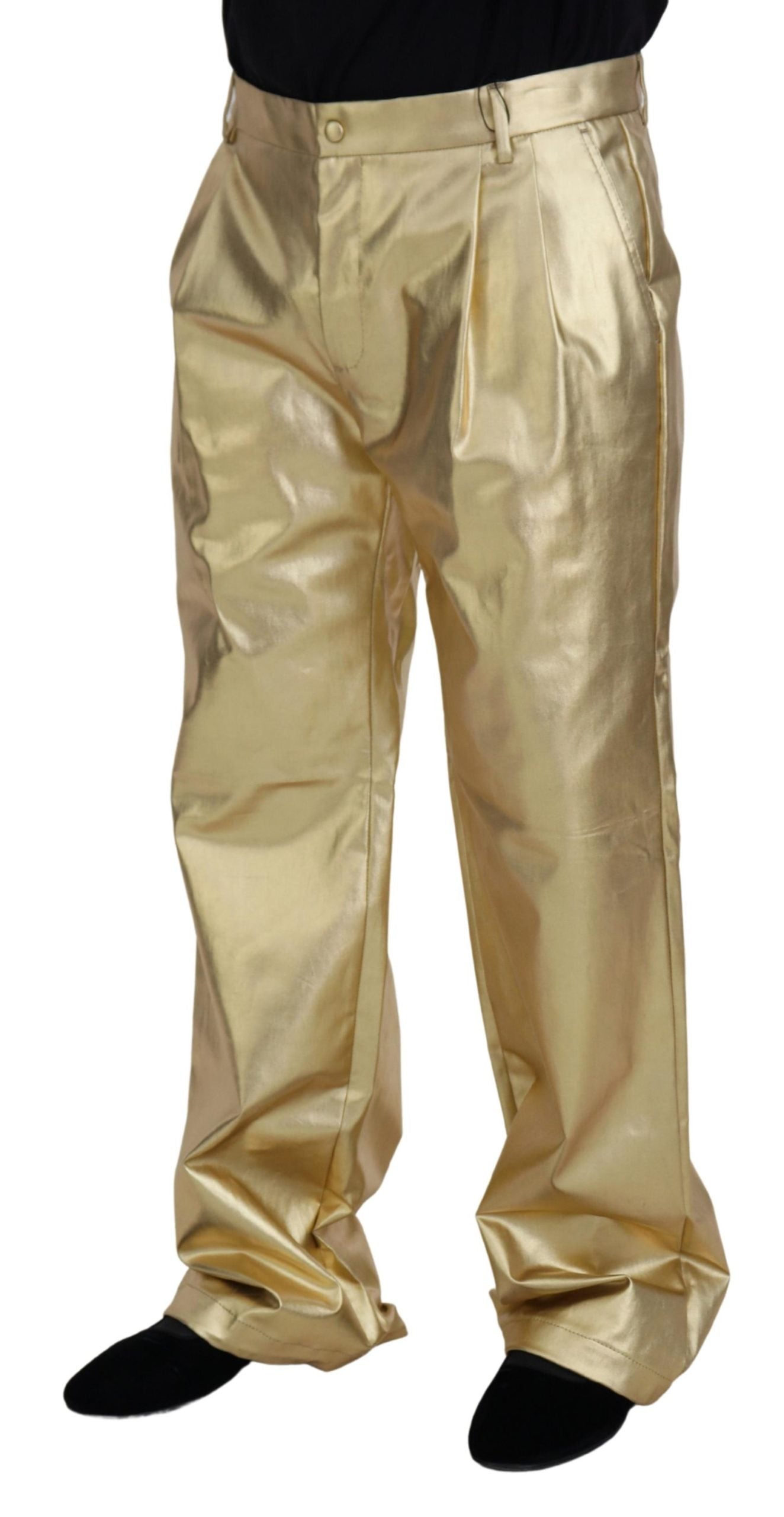 Gold Cotton Straight Fit Pants