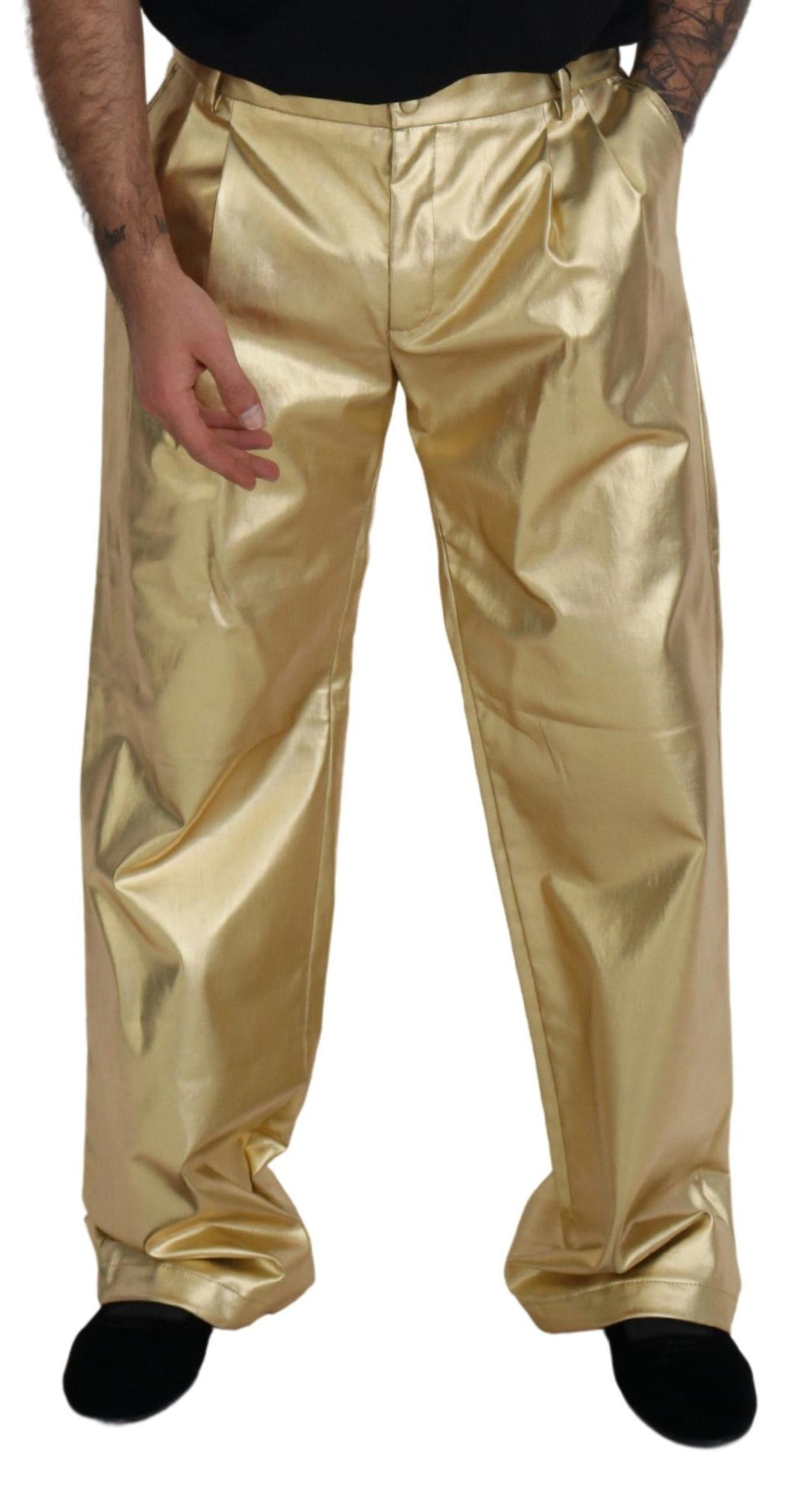 Gold Cotton Straight Fit Pants