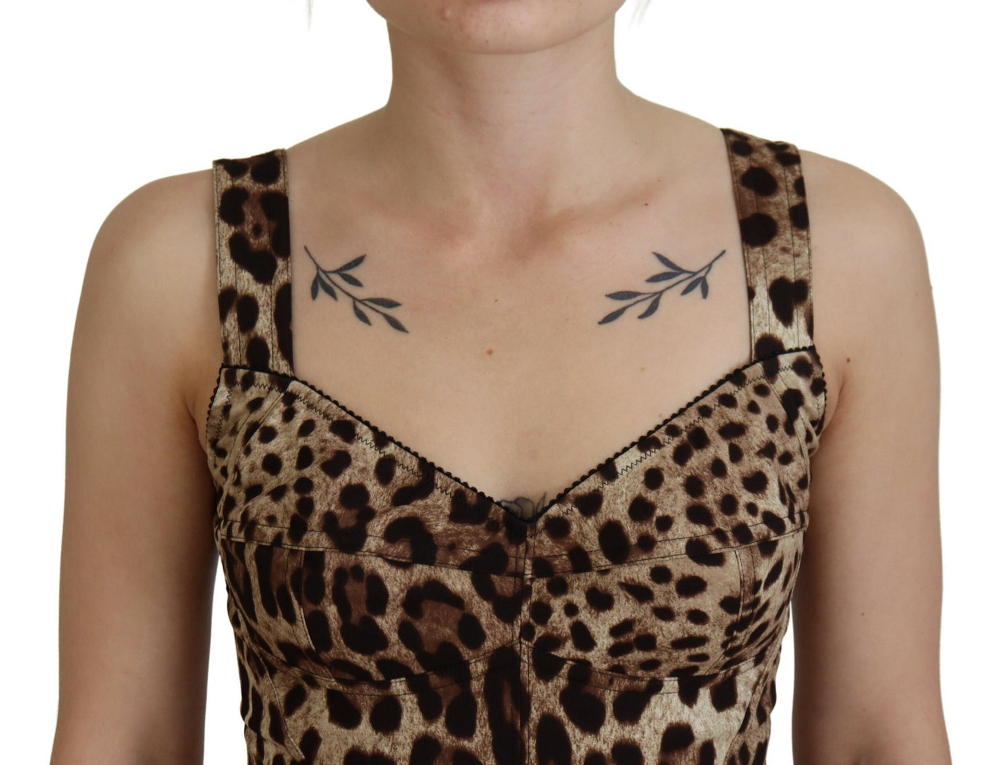 Silk Blend Leopard Print Bodysuit Dress