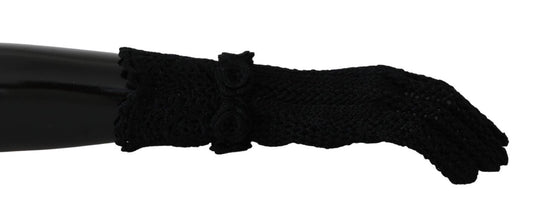 Elegant Black Knitted Mid-Arm Gloves