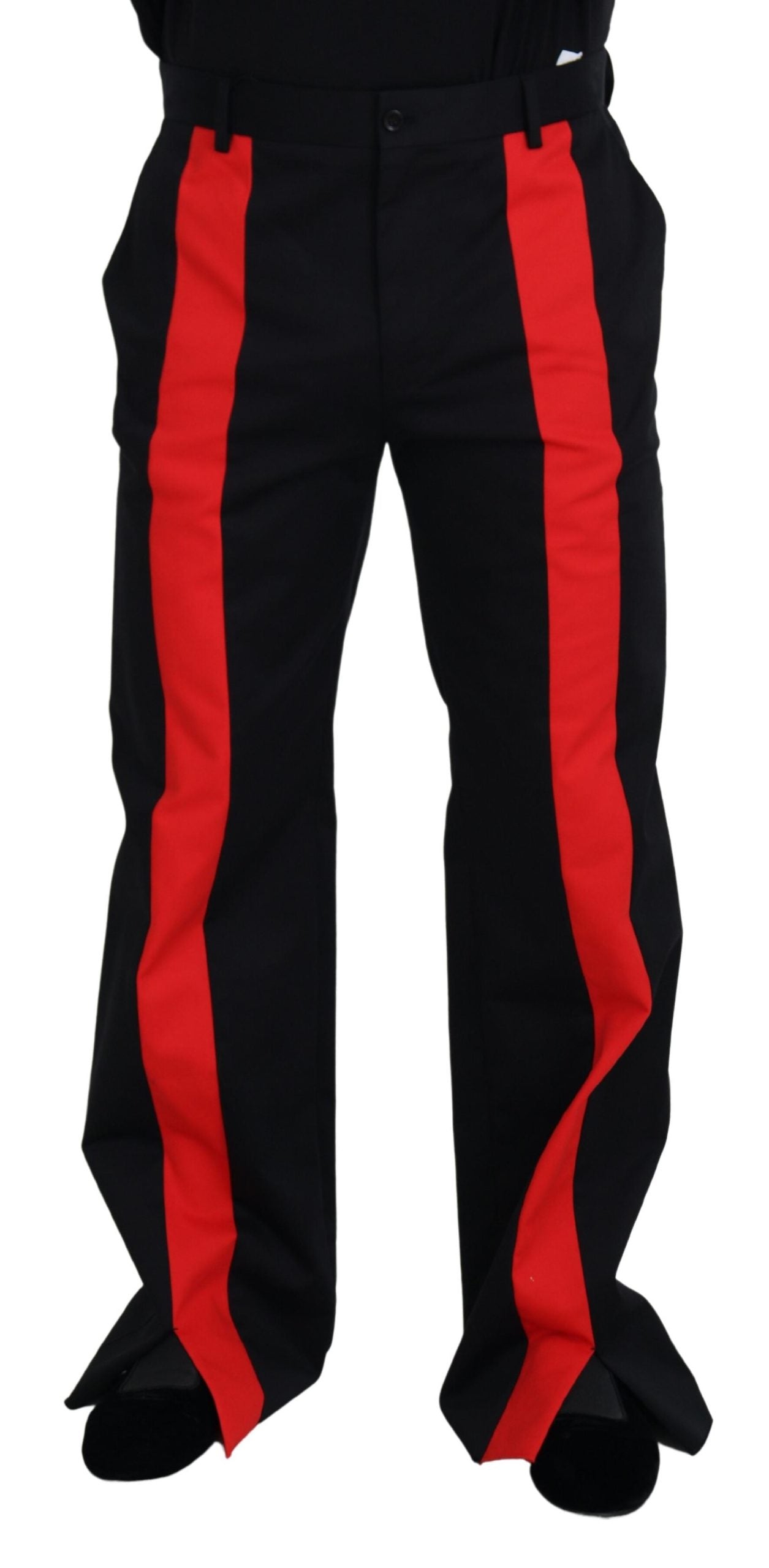 Black Red Men Straight Leg Pants