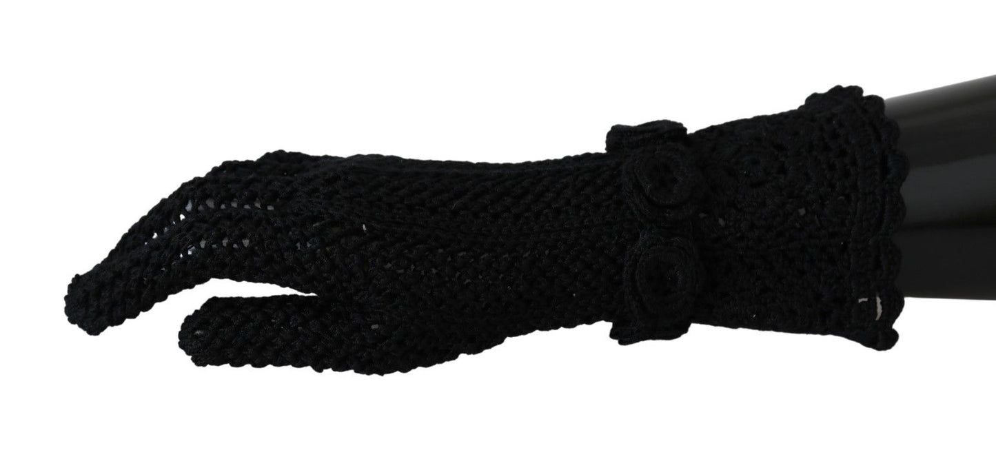 Elegant Black Knitted Mid-Arm Gloves