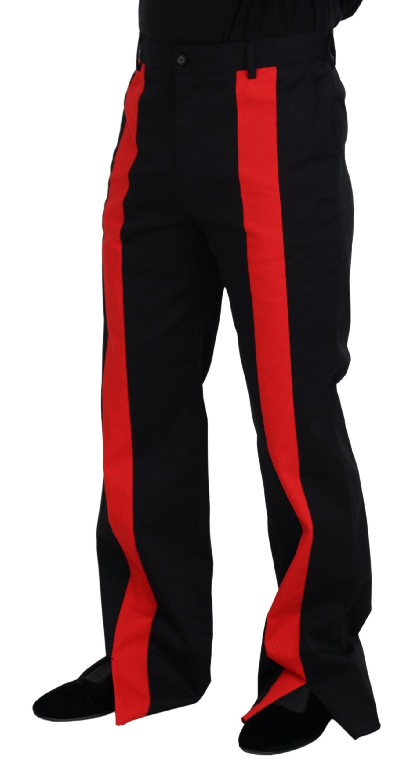 Black Red Men Straight Leg Pants