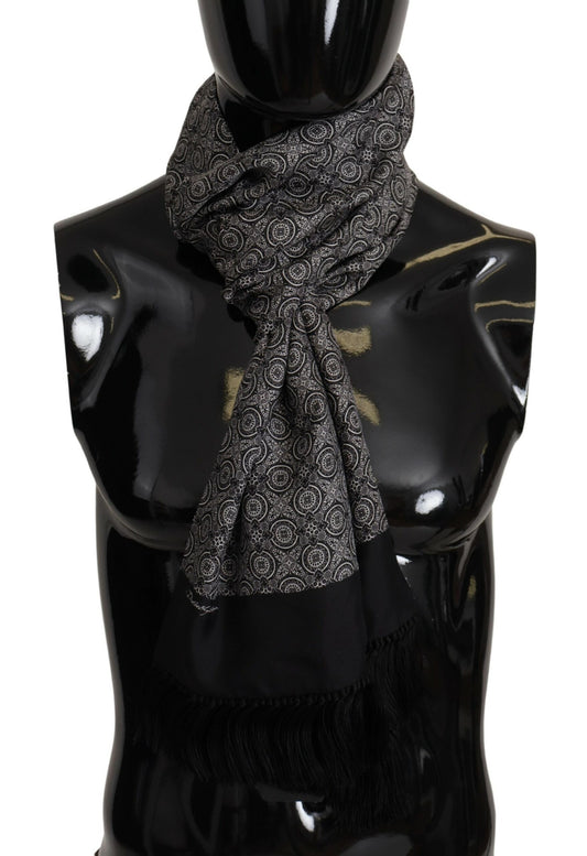 Elegant Black and White Silk Men's Scarf