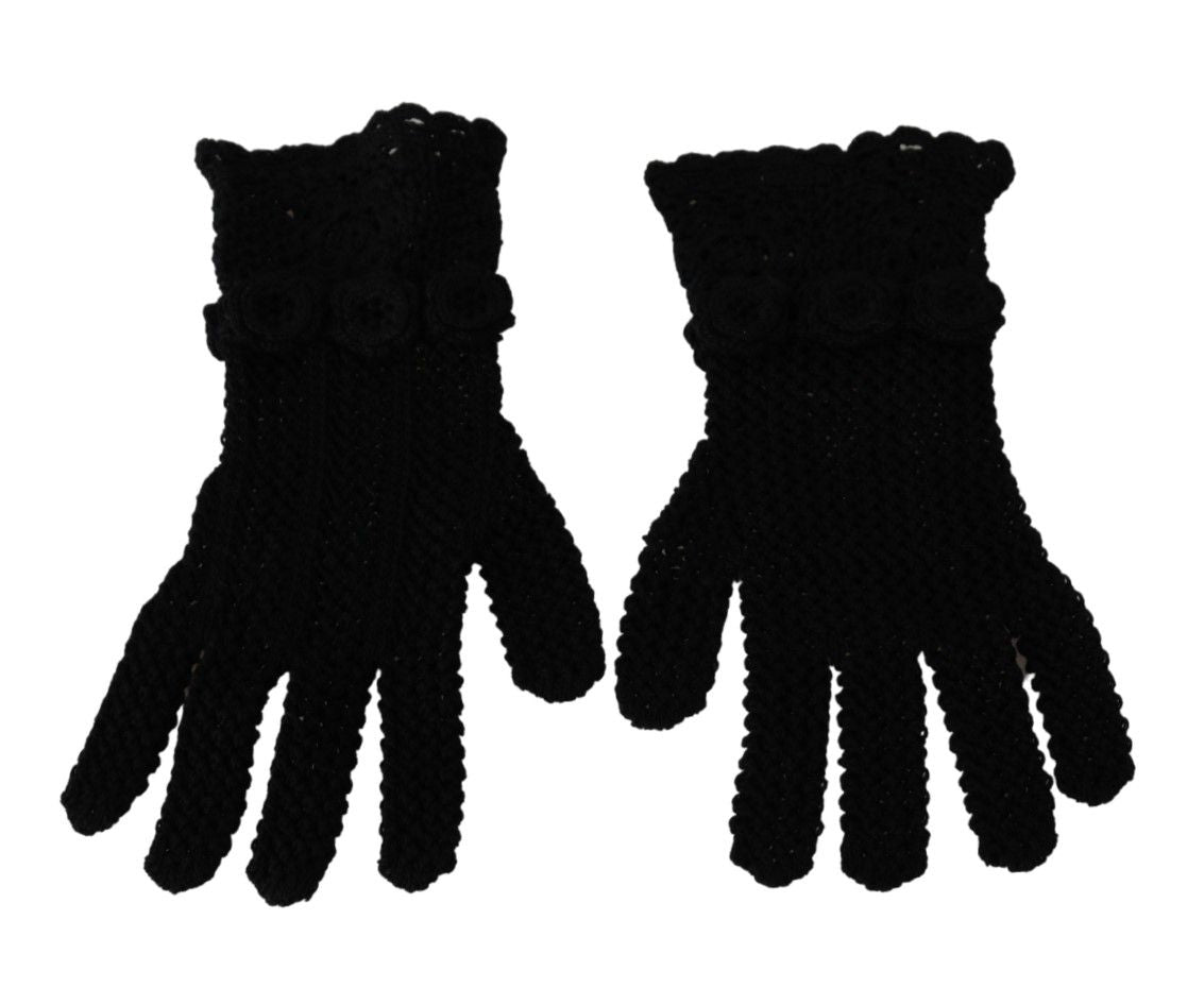 Elegant Black Knitted Mid-Arm Gloves