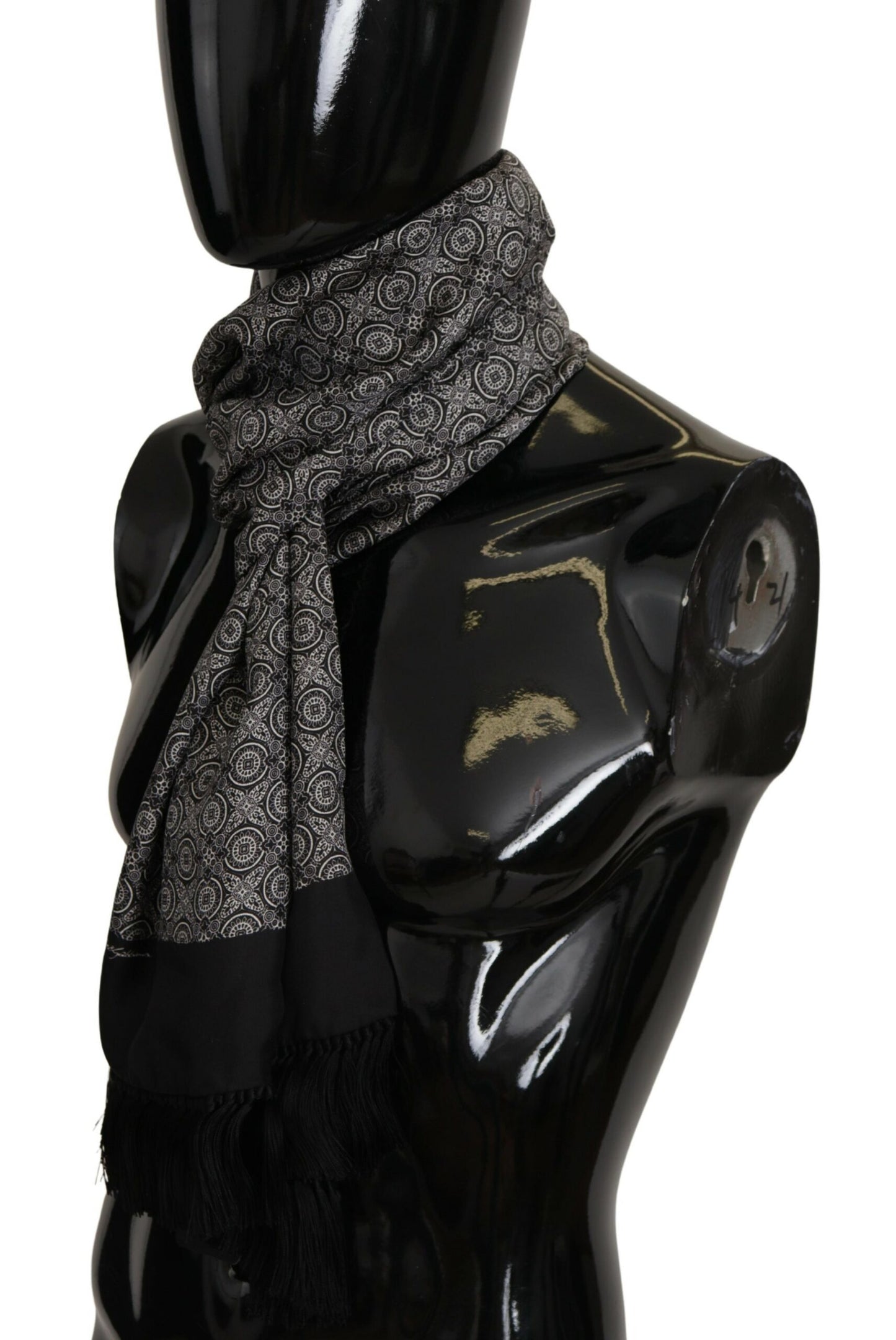 Elegant Black and White Silk Men's Scarf