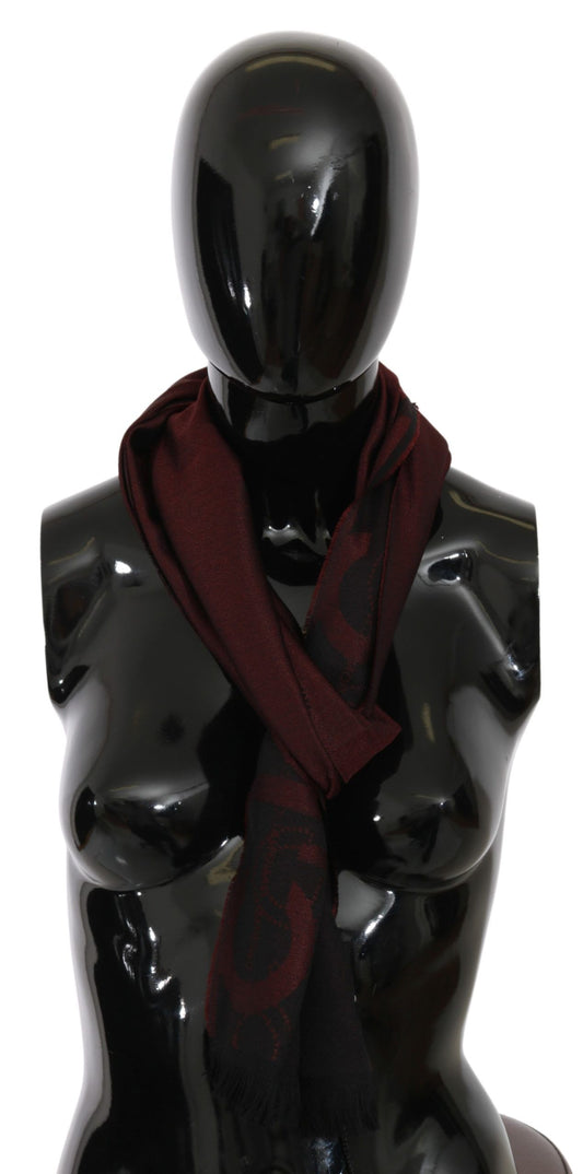 Elegant Maroon Printed Wool-Silk Blend Scarf