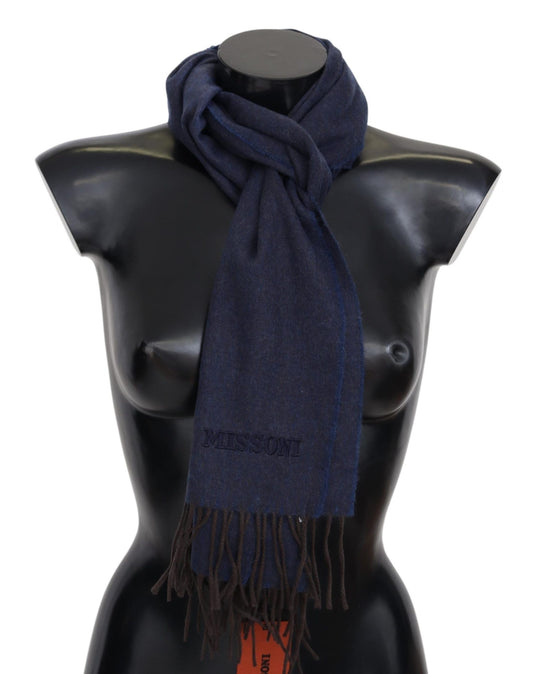 Elegant Navy Blue Cashmere Unisex Scarf