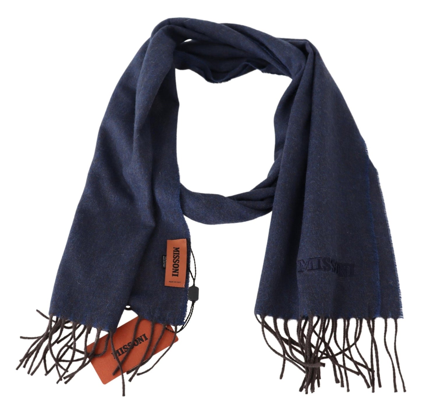 Elegant Navy Blue Cashmere Unisex Scarf