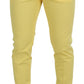 Yellow Cotton Slim Fit Men Pants