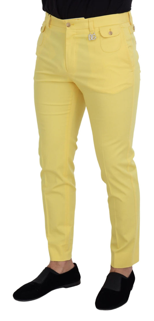 Yellow Cotton Slim Fit Men Pants