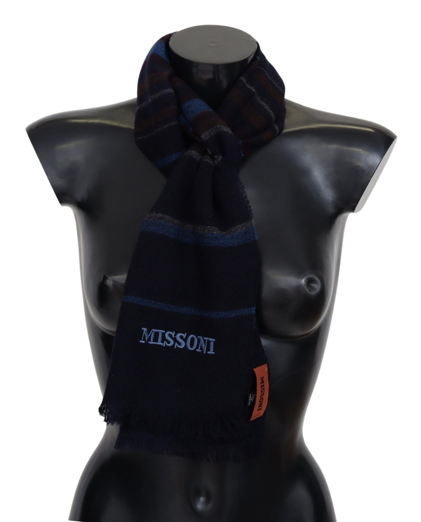 Elegant Striped Wool Scarf with Logo Embroidery