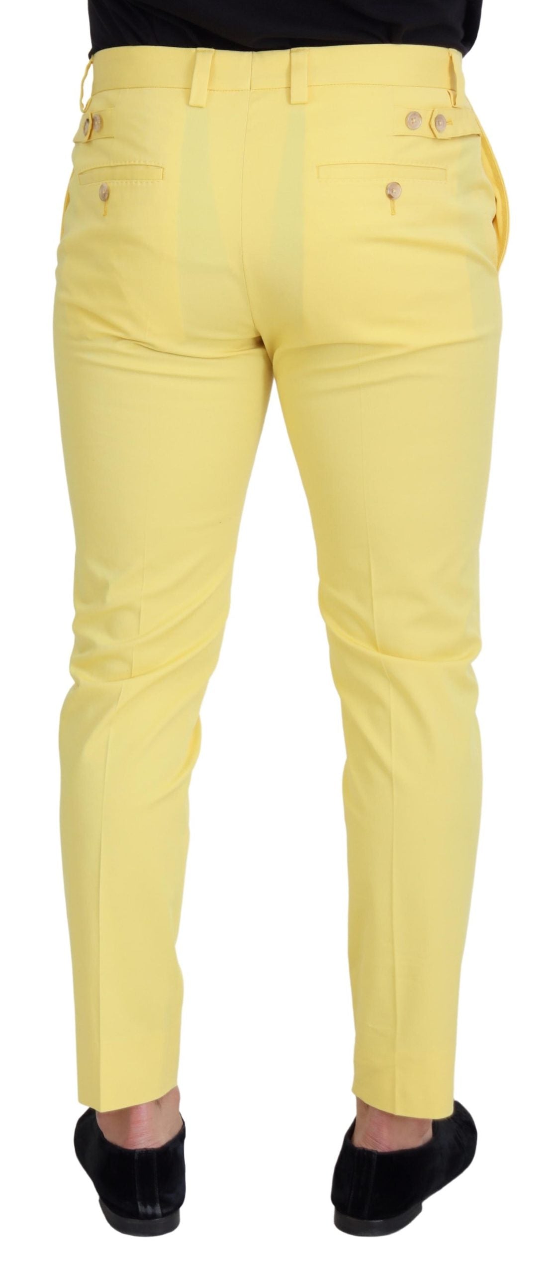 Yellow Cotton Slim Fit Men Pants