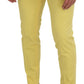 Yellow Cotton Slim Fit Men Pants