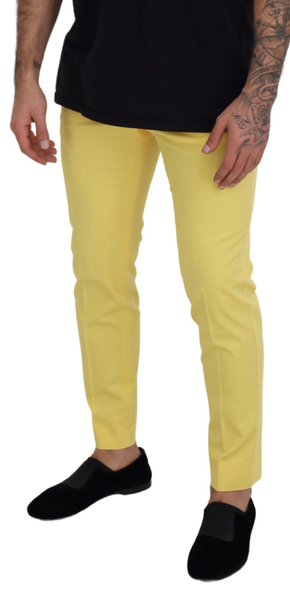 Yellow Cotton Slim Fit Men Pants