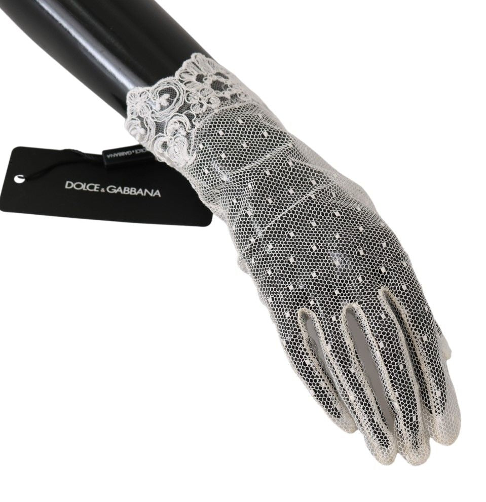 Elegant White Lace Wrist-Length Gloves