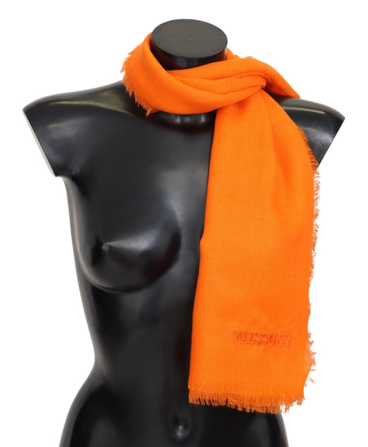 Elegant Wool Blend Fringed Scarf in Orange