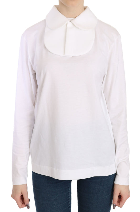 White Cotton Longsleeve Collared Top Blouse