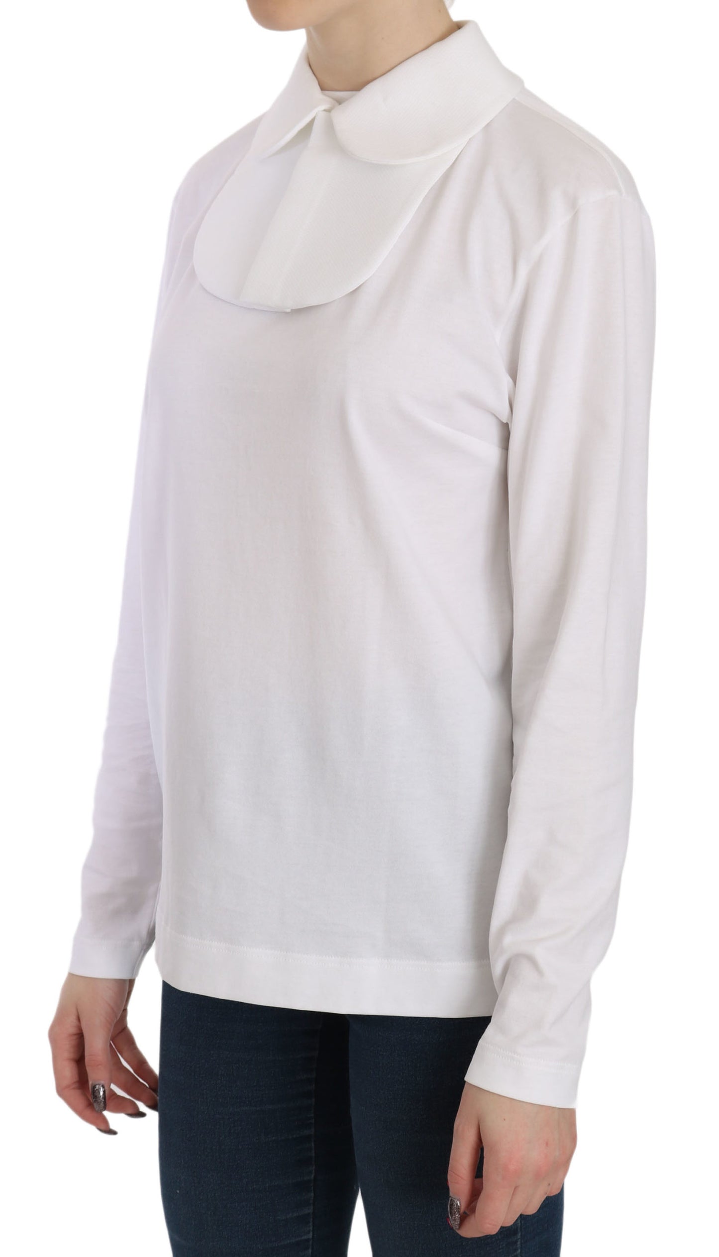 White Cotton Longsleeve Collared Top Blouse