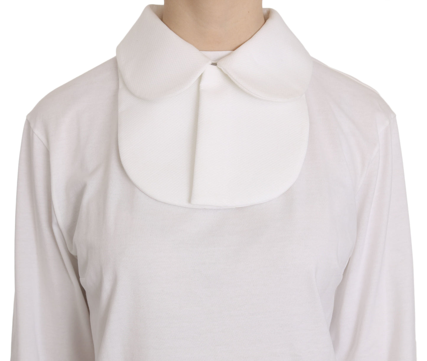 White Cotton Longsleeve Collared Top Blouse