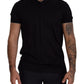 Black Silk V-Neck Short Sleeve T-shirt