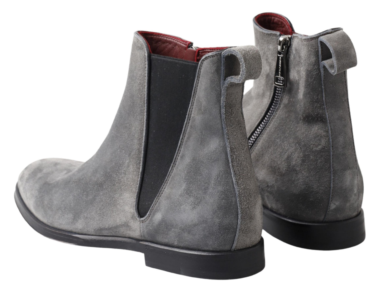 Elegant Gray Chelsea Leather Boots