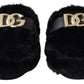 Elegant Black Polyester Men's Slides