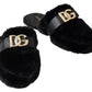 Elegant Black Polyester Men's Slides