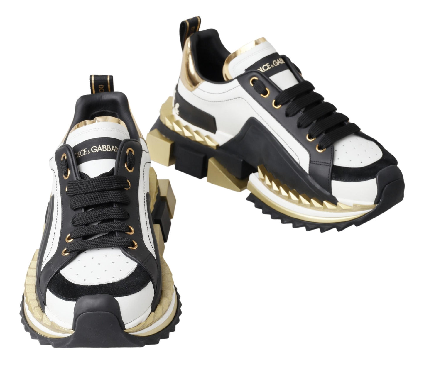 Super King Low Top Sneakers - White, Black & Gold