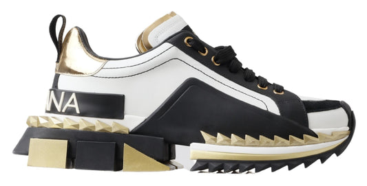 Super King Low Top Sneakers - White, Black & Gold