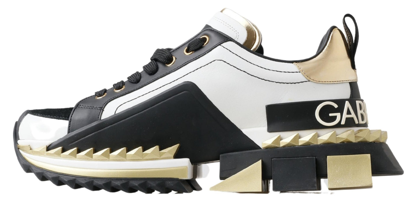 Super King Low Top Sneakers - White, Black & Gold