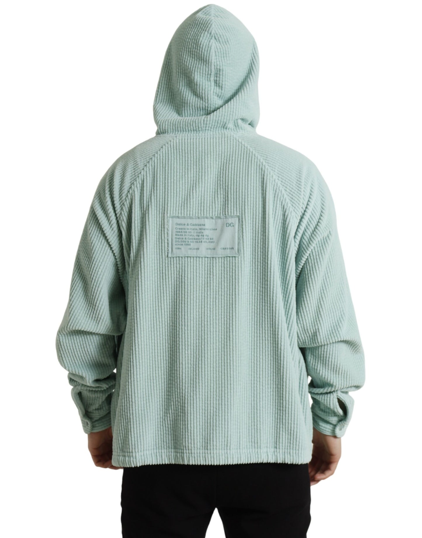 Mint Green Cotton Hooded Pockets Pullover Sweater