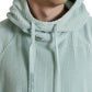 Mint Green Cotton Hooded Pockets Pullover Sweater