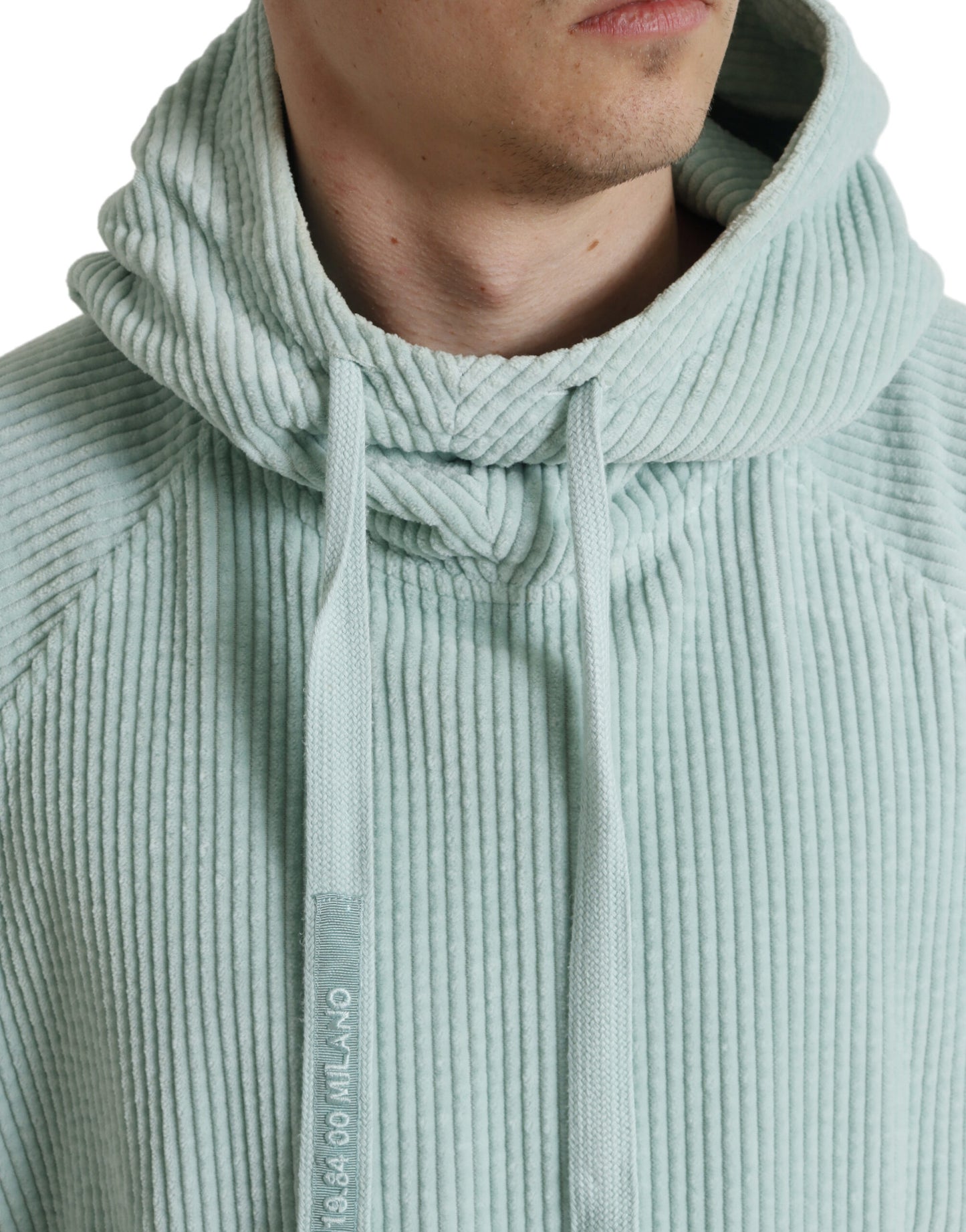 Mint Green Cotton Hooded Pockets Pullover Sweater