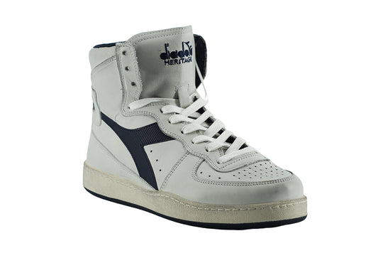 Vintage-Inspired White Blue Leather Sneakers