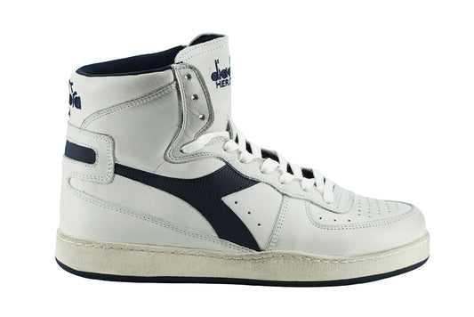 Vintage-Inspired White Blue Leather Sneakers