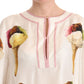 White Silk Ice Cream Print Maxi Kaftan Dress