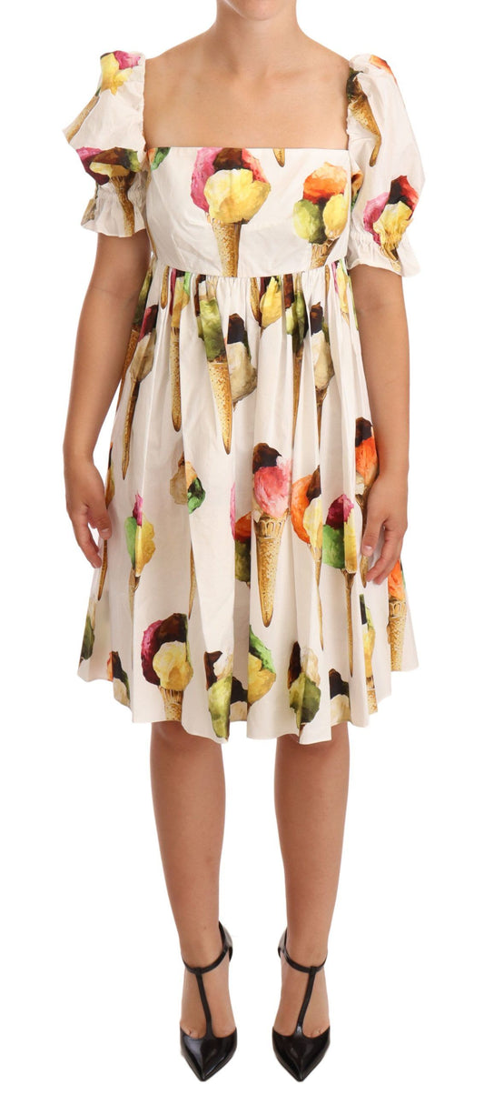 Ice Cream Print A-Line Pleated Dress