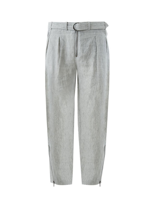 Chic Grey Linen Trousers with Relaxed Fit