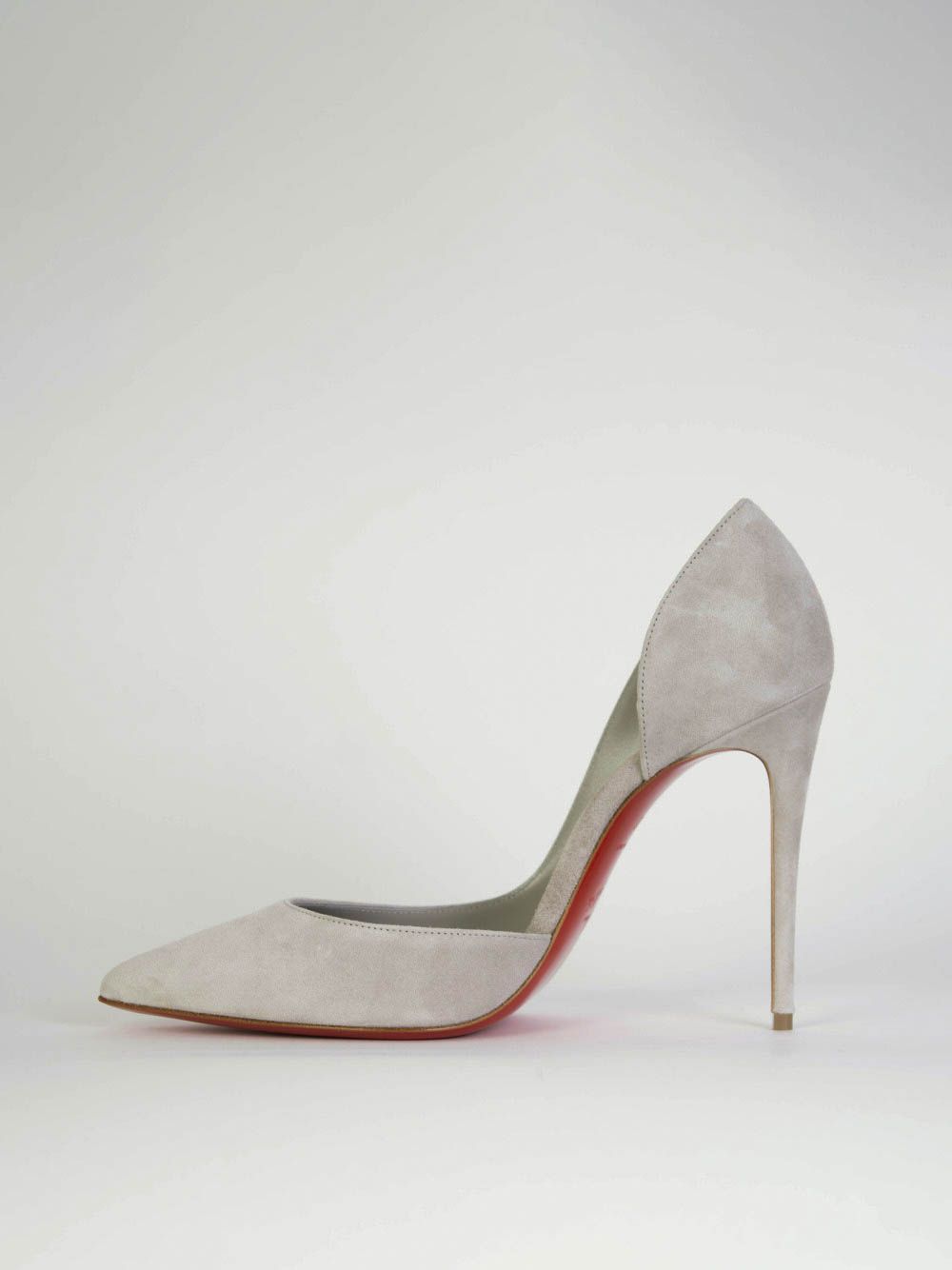 Elegant Grey Velvet Pumps with Iconic Red Sole