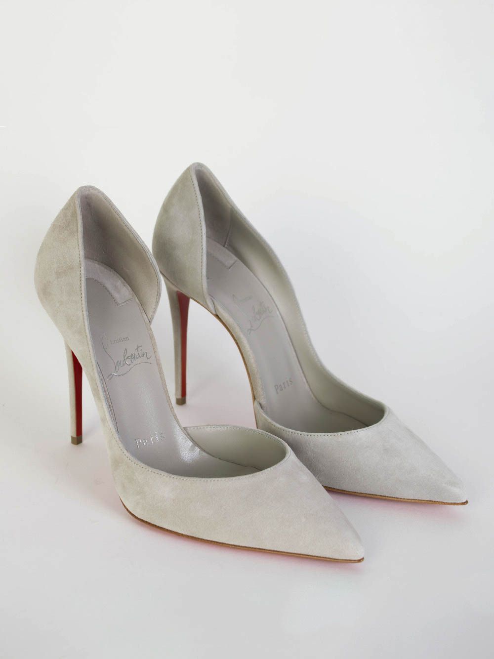 Elegant Grey Velvet Pumps with Iconic Red Sole