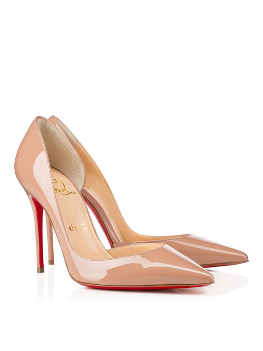 Nude Patent Leather Pumps with Red Sole