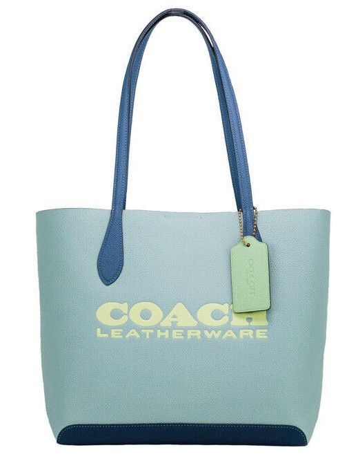 Kia Medium Aqua Multi Colorblock Pebbled Leather Tote Bag Handbag