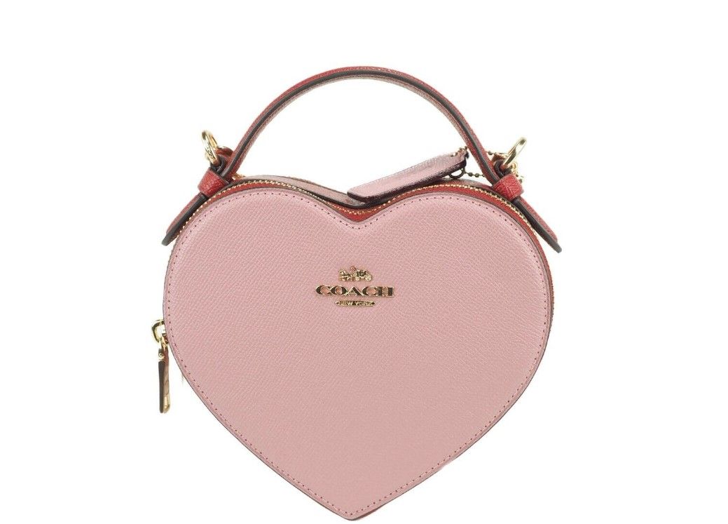 Small Pink Colorblock Crossgrain Leather Heart Crossbody Handbag